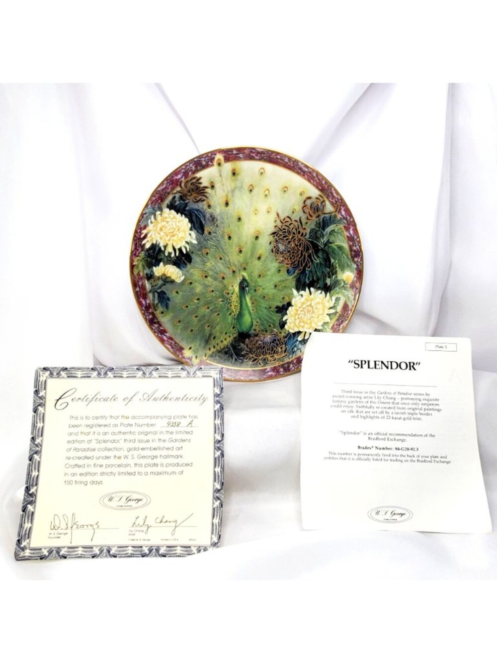 Splendor Peacock Plate By Lily Chang Gardens Of Paradise Chrysanthemum 1992 COA - Picture 11 of 12